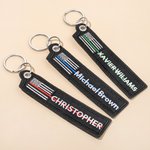 Personalised USA Flag Blue Red Green Line Keychain with Embroidered Name Birthday Christmas Gift for Police Firefighter Military