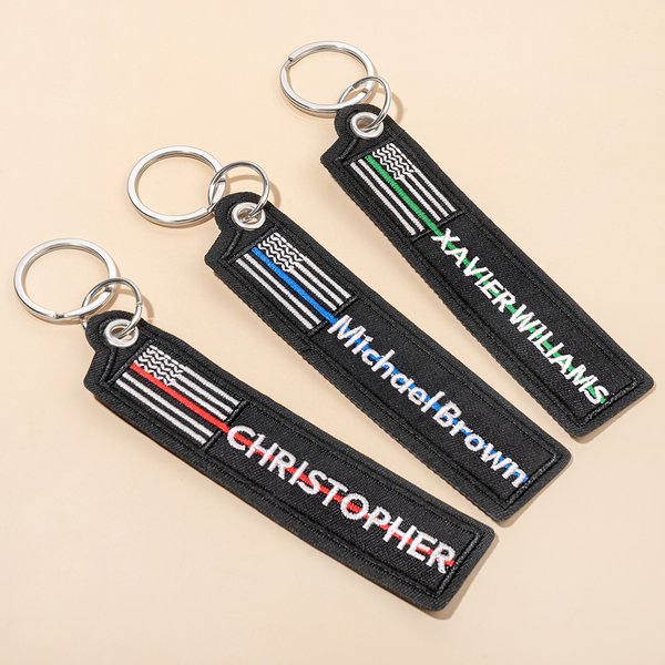 Henkilökohtainen USA Flag Blue Red Green Line Avaimenperä kirjailtu nimi syntymäpäivä joululahja poliisi palomies sotilas