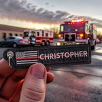 Personalised USA Flag Blue Red Green Line Keychain with Embroidered Name Birthday Christmas Gift for Police Firefighter Military