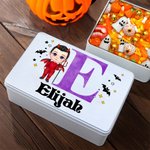 Personalized Halloween Costumes Cartoon Character Name Tin for Candy Chocolate Halloween Gift for Kids