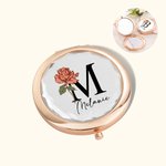 Personifierad akvarell Födelseblomma Kompakt spegel med namn och initialer Bröllopsgåva till henne Brudtärna