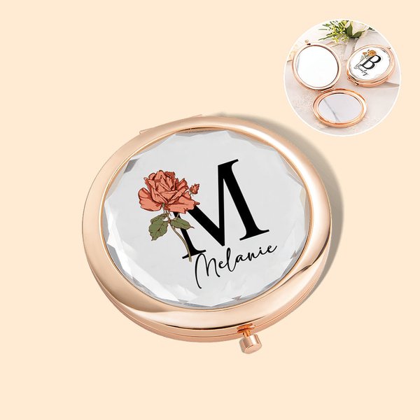Gepersonaliseerde Waterverf Geboortebloem Compacte Spiegel met Naam & Voorletter Huwelijkscadeau voor haar Bruidsmeisje