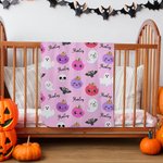 Personalized Cute Pumpkin Ghost Halloween Theme Pink Swaddle Blanket and Hat Set with Name Baby Shower Halloween Gift for Baby Girls