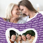 Couverture Douce Multicolore Personnalisée avec 1 à 20 Noms et Photo en Forme de Coeur Cadeau Anniversaire pour Parents Grands-parents