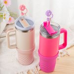 Personalized Multicolor Protective Silicone Bottom Boot & Daisy Straw Cover with Initial for Stanley Tumbler Accessory Birthday Gift for Friend