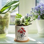 Personalized Birth Flower Ceramic Name Succulent Planter Pot with Drainage and Wooden Base Birthday Home Decor Gift for Family Friend