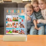 Veilleuse LED Personnalisée avec Collage de Photos Noms Décoration de Chambre avec Socle en Bois Cadeau Noël pour Famille Enfant
