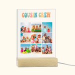 Veilleuse LED Personnalisée avec Collage de Photos Noms Décoration de Chambre avec Socle en Bois Cadeau Noël pour Famille Enfant