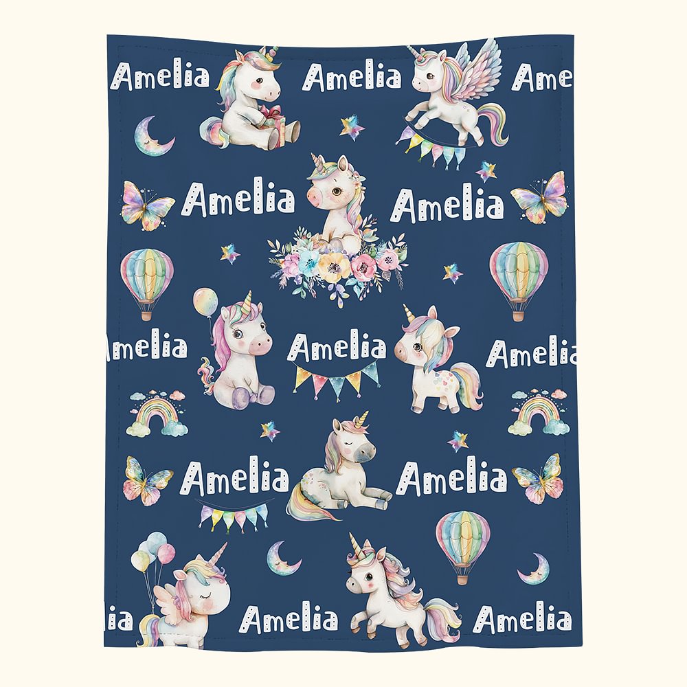 Couverture Douce Personnalisée avec Nom et Motif de Licorne Papillon Arc-en-ciel Cadeau Anniversaire Noël pour Filles