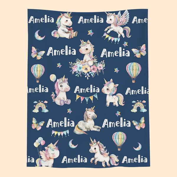 Couverture Douce Personnalisée avec Nom et Motif de Licorne Papillon Arc-en-ciel Cadeau Anniversaire Noël pour Filles
