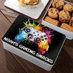 Personalised Splash-Ink Gamepad Design Biscuit Tin Storage Box with Name Birthday Gift for Kids Game Lover