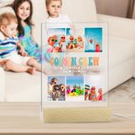 Veilleuse LED Personnalisée avec Collage de Photos Noms Décoration de Chambre avec Socle en Bois Cadeau Noël pour Famille Enfant