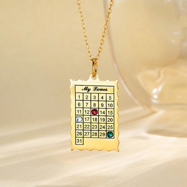 Gepersonaliseerde speciale datum kalender hanger ketting met geboortesteen en gegraveerde tekst familie sieraden verjaardag verjaardag kerstcadeau voo