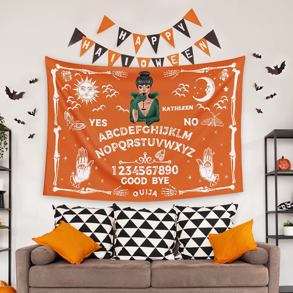Personalised Ouija Board Witch Design Tapestry with Name Halloween Wall