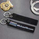 Personalised USA Flag Blue Red Green Line Keychain with Embroidered Name Birthday Christmas Gift for Police Firefighter Military