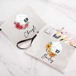 Personalised Birth Flower Volleyball Sports Theme Linen Wristlet Makeup Bag with Name and Number Birthday Gift for Women Volleyball Lovers