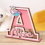 Personlig spargris med tecknad bokstav och klart fönster med namn Barnkammardekoration Födelsedagspresent för pojkar Flickor