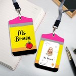 Personalized Rainbow Crayon Pencil Teacher Badge ID Holder with Name Detachable Lanyard Back to School Appreciation Gift for Teacher