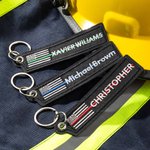 Personalised USA Flag Blue Red Green Line Keychain with Embroidered Name Birthday Christmas Gift for Police Firefighter Military