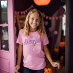 Personalised Cute Neon Ghost Pumpkin 100% Cotton Kid T-shirt with Name Multicolor Available Holiday Party Halloween Gift for Boys Girls