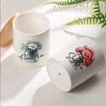 Personalized Birth Flower Ceramic Name Succulent Planter Pot with Drainage and Wooden Base Birthday Home Decor Gift for Family Friend