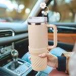 Personalized Multicolor Protective Silicone Bottom Boot & Daisy Straw Cover with Initial for Stanley Tumbler Accessory Birthday Gift for Friend