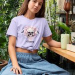 Personalized Multicolor Pink Floral Skull T-shirt with Name Halloween Gift for Women