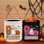 Personalisierte Kürbis Geist Fledermaus Süßigkeiten Korb mit Namen lustig Halloween Geschenk für Jungen Mädchen