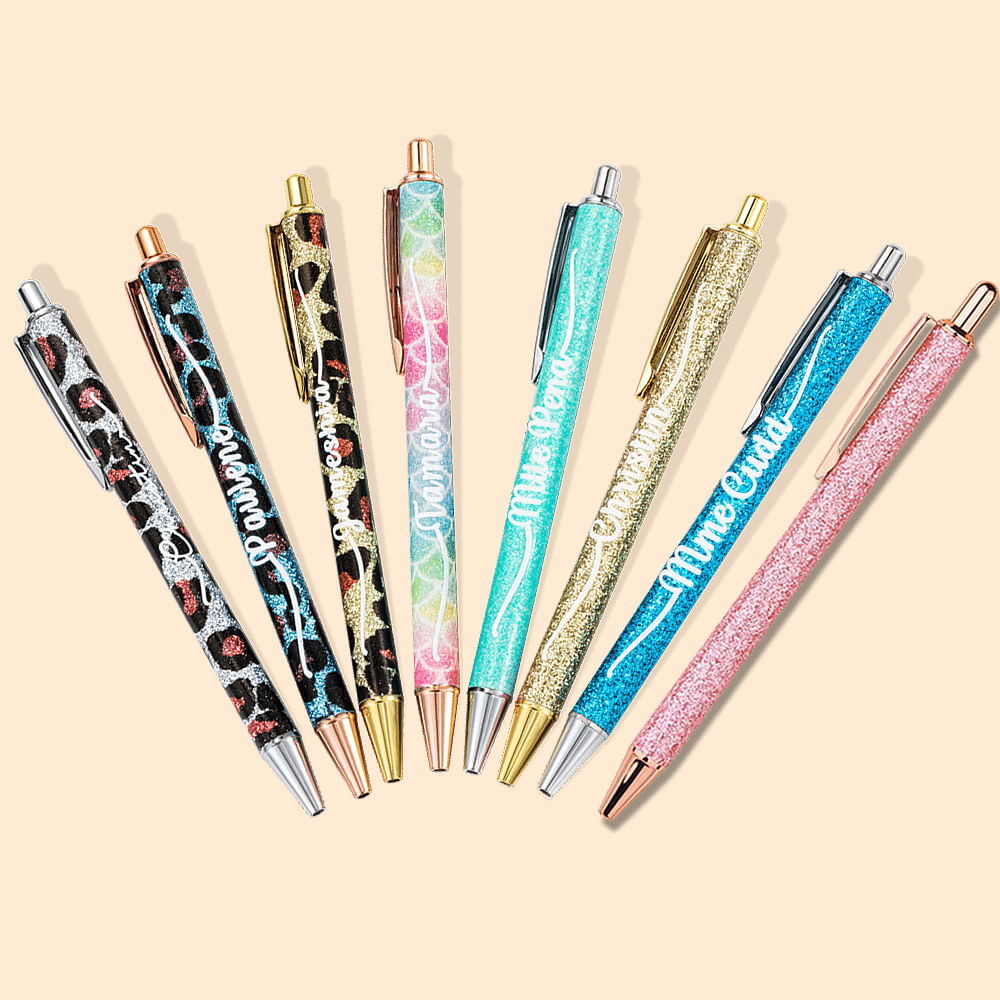 Stylos à Bille Pailletés Personnalisés avec Nom Lot de 2-15 Stylos Rétractables Cadeau Anniversaire Mariage pour Amie Mariée