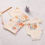 Personalised Colorful Retro Cousin Crew 100% Cotton Baby Bodysuit Matching Kid Youth Adult T-shirt with Name Birthday Vacation Gift for Family