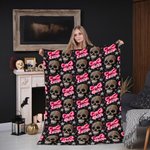 Personalisierte Gothic 3D Skulls Pink Coquette Bow Soft Throw Blanket mit Namen Home Decor Geburtstag Halloween Geschenk für Gothic-Enthusiasten