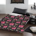 Personalisierte Gothic 3D Skulls Pink Coquette Bow Soft Throw Blanket mit Namen Home Decor Geburtstag Halloween Geschenk für Gothic-Enthusiasten