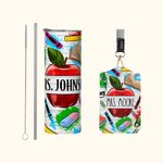 Personalisierte bunte Apfel Buntstift Lineal Food-Grade 20oz Skinny Becher und ID Badge Holder mit Namen Wertschätzung zurück zu Schule Geschenk für L