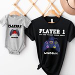 Personalised Spooky Pumpkin Witch Gamepad Design Family Matching Baby Bodysuit T-Shirt Sweatshirt with Name Halloween Gift for Game Lovers