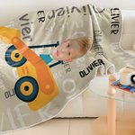 Personalised Multicolor Work Vehicles Construction Lorrys Soft Throw Blanket with Name  Home Decor Birthday Christmas Gift for Boys