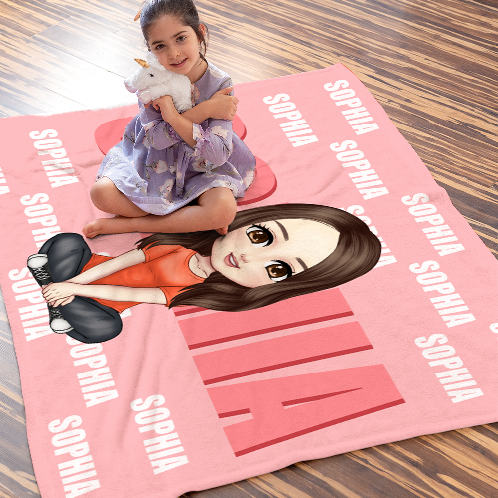 Couverture Douce Personnalisée avec Noms Répétés et Personnage Dessin Animé Cadeau Anniversaire Noël pour Garçons Filles et Famille