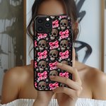 Personalized Gothic 3D Skulls Pink Coquette Bow TPU Phone Case for iPhone with Name Birthday Halloween Gift for Gothic Enthusiast