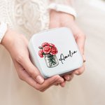 Personalized Portable Birth Flower Bouquet Jewellery Box with Name Birthday Bachelorette Gift for Women