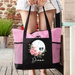 Personalized Volleyball Birth Flower Large Tote Bag with Name Birthday Christmas Gift for Women