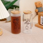 Personalised Dental Tooth Birth Flower 20oz Name Beer Can Glass with Bamboo Lid and Straw Appreciation Graduation Gift for Dentists Hygienists