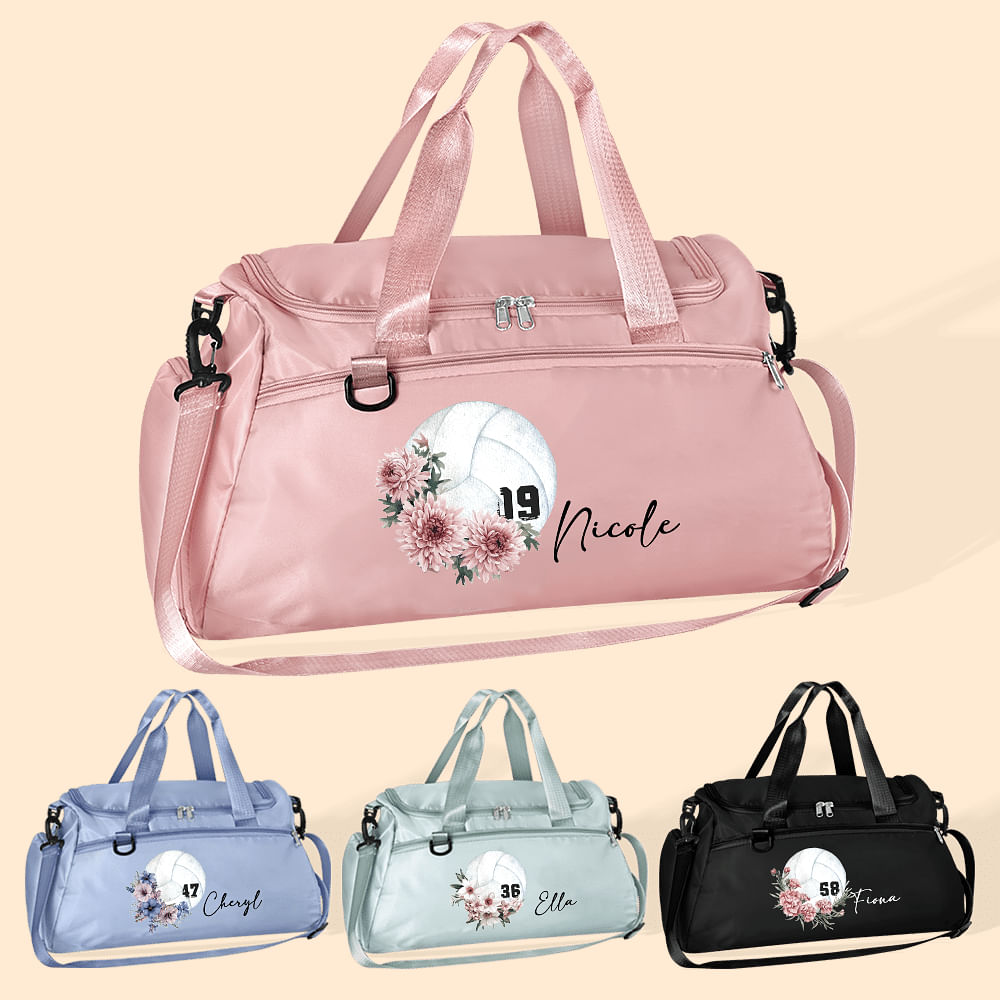 Personalised Volleyball Birth Flower Large Sport Duffle Bag with Shoe