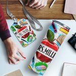 Personalisierte bunte Apfel Buntstift Lineal Food-Grade 20oz Skinny Becher und ID Badge Holder mit Namen Wertschätzung zurück zu Schule Geschenk für L