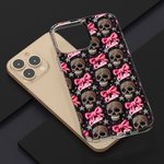Personalized Gothic 3D Skulls Pink Coquette Bow TPU Phone Case for iPhone with Name Birthday Halloween Gift for Gothic Enthusiast