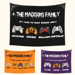 Tapisserie Personnalisée Citrouille Vampire Zombie Squelette Gamepad avec Nom Décoration Murale Halloween Cadeau pour Famille Amateurs de Jeux Vidéo