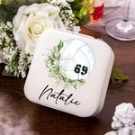 Personalized Birth Flower Volleyball Leather Jewellery Box with Name and Number Birthday Team Gift for Women Volleyball Lovers Coach