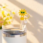 Personalised Sunflower Palm Summer Elements Straw Cover Topper with Initial Charm Accessories for Stanley Vacation Party Gift for Women Girls