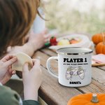 Personalised Skeleton Vampire Witch Gamepad 12oz Enamel Coffee Mug with Name Halloween Spooky Season Gift for Kids Friends