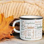 Taza esmaltada personalizada de 11oz con 1 - 15 nombres Halloween Camping Regalo para la familia
