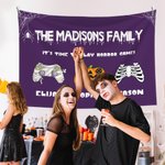 Tapisserie Personnalisée Citrouille Vampire Zombie Squelette Gamepad avec Nom Décoration Murale Halloween Cadeau pour Famille Amateurs de Jeux Vidéo