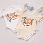 Personalised Colorful Retro Cousin Crew 100% Cotton Baby Bodysuit Matching Kid Youth Adult T-shirt with Name Birthday Vacation Gift for Family